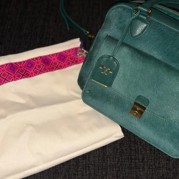 Tory Burch Priscilla Pony Hair Crossbody/Satchel Bag in Teal - Picture 14 of 16